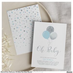 Blue & Silver Balloons Oh Baby Boy Baby Shower Invitation
