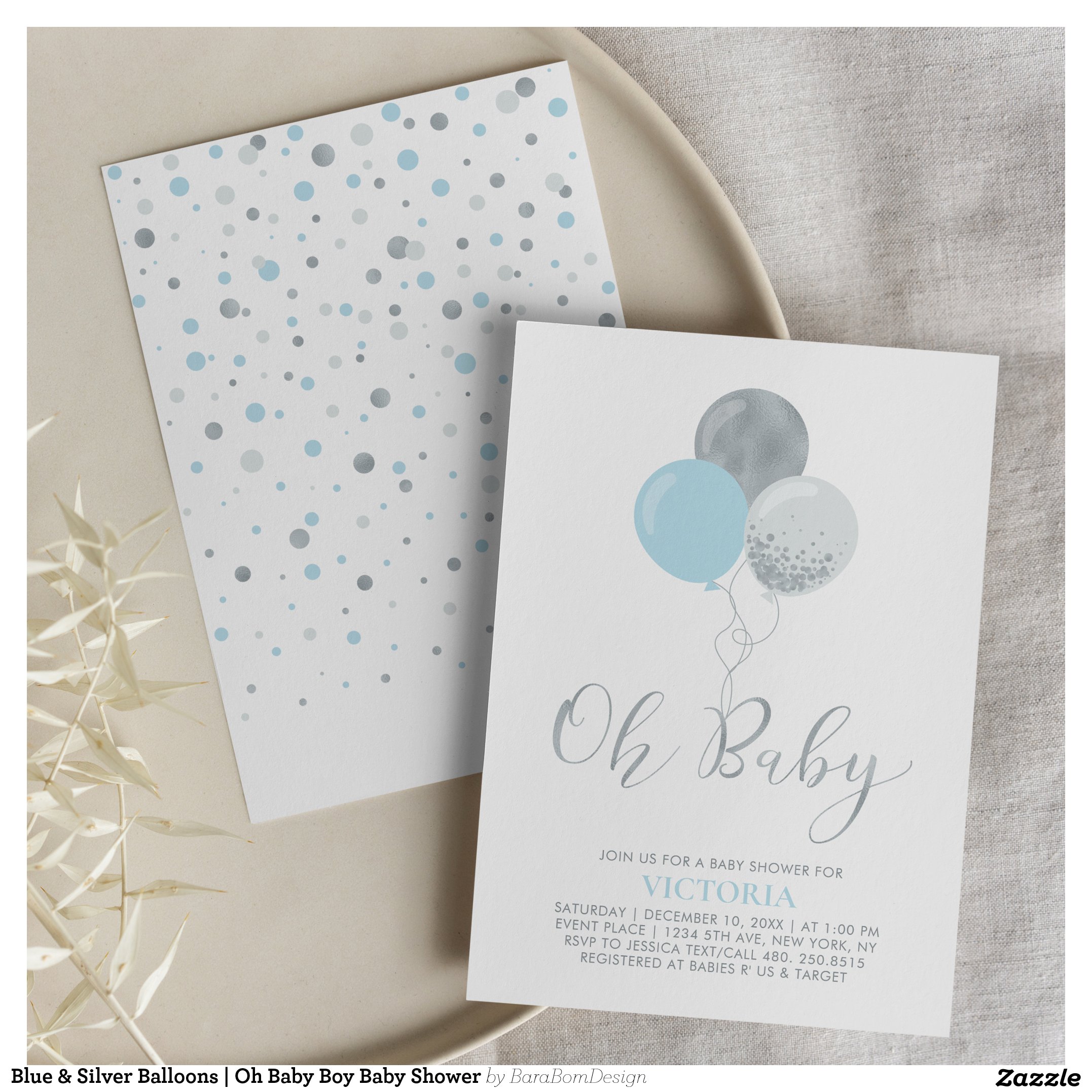 Blue & Silver Balloons Oh Baby Boy Baby Shower Invitation