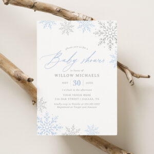 Blue Snowflake Winter Boy Baby Shower Invitation