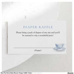 Blue Tea Party Baby Shower Diaper Raffle Ticket Enclosure Card