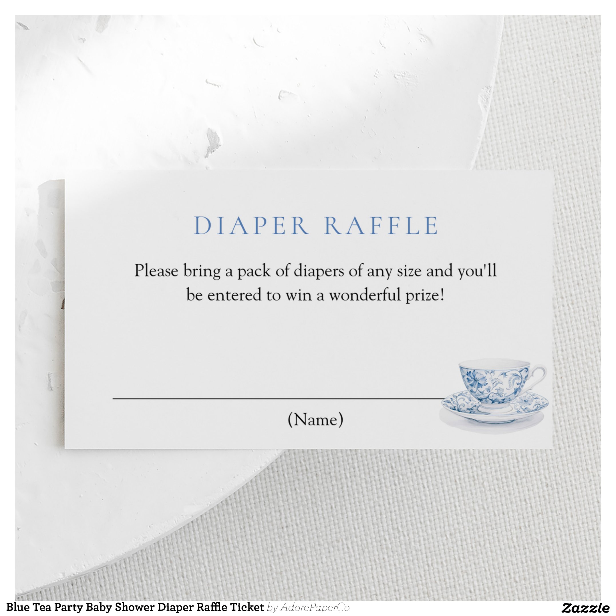 Blue Tea Party Baby Shower Diaper Raffle Ticket Enclosure Card