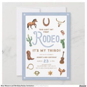Blue Western 3rd Birthday Rodeo Invitation