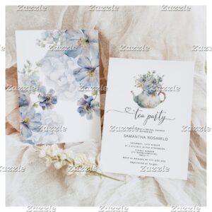 Blue wildflowers tea party bridal shower invitation