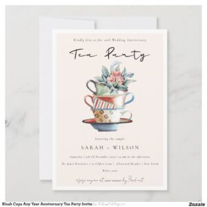 Blush Cups Any Year Anniversary Tea Party Invite