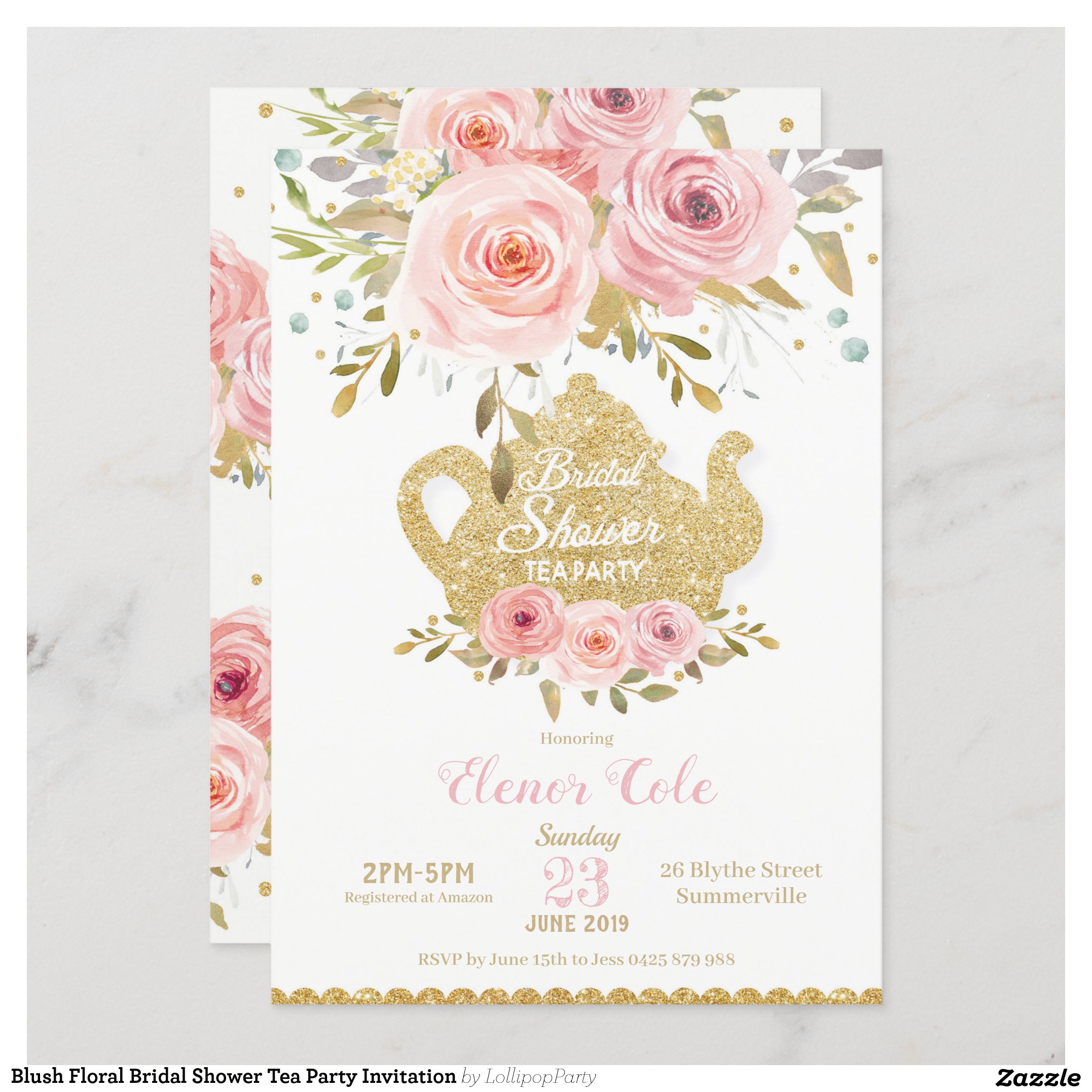 Blush Floral Bridal Shower Tea Party Invitation