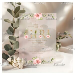Blush floral gold It's a girl baby shower Acrylic Invitations
