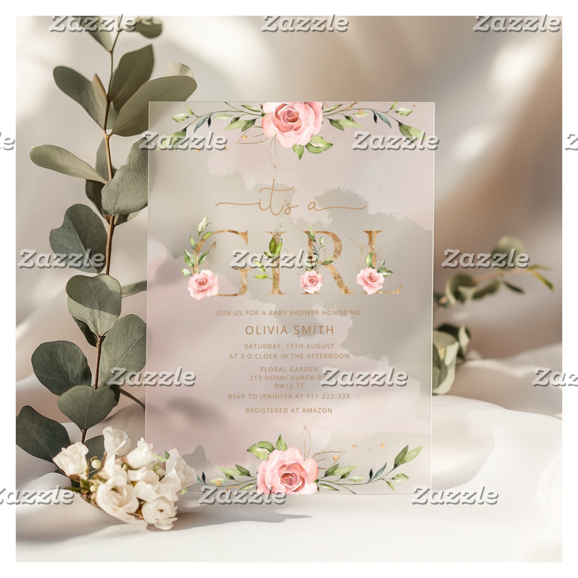 Blush floral gold It's a girl baby shower Acrylic Invitations