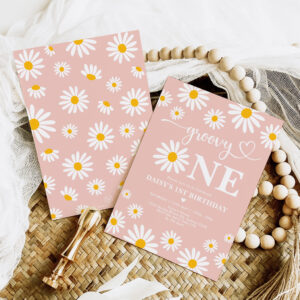 Blush Groovy One Boho Daisy Floral 1st Birthday Invitation