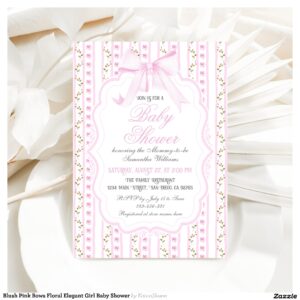 Blush Pink Bows Floral Elegant Girl Baby Shower Invitation