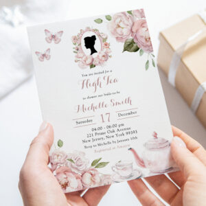 Blush Pink Cameo English Afternoon Tea Invitation