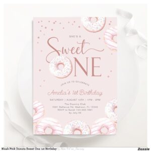 Blush Pink Donuts Sweet One 1st Birthday Invitation