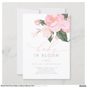 Blush Pink Floral Baby in Bloom Shower Girl Invitation