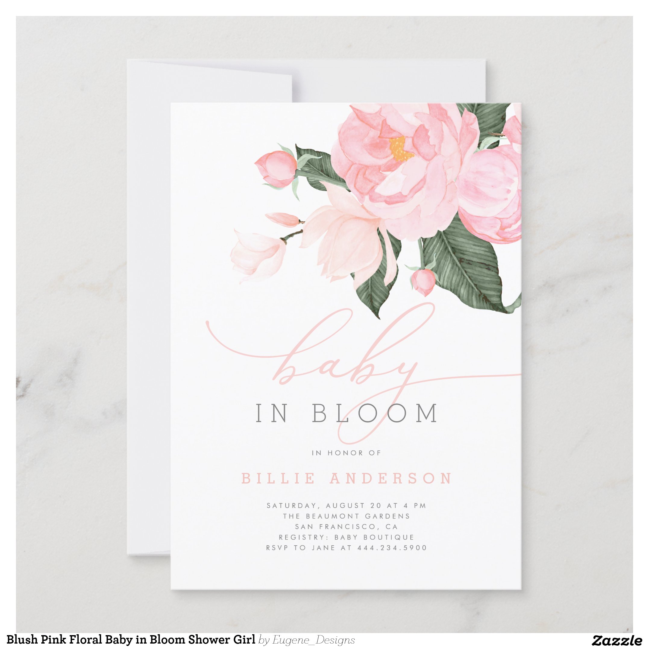Blush Pink Floral Baby in Bloom Shower Girl Invitation