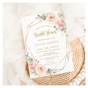 Blush Pink Floral Gold Geometric Bridal Shower Inv Invitation