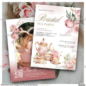 Blush Pink Floral Pampas Tea Party Bridal Shower Invitation