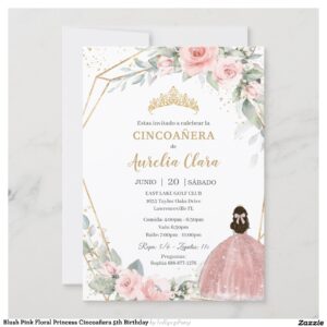 Blush Pink Floral Princess Cincoa?era 5th Birthday Invitation