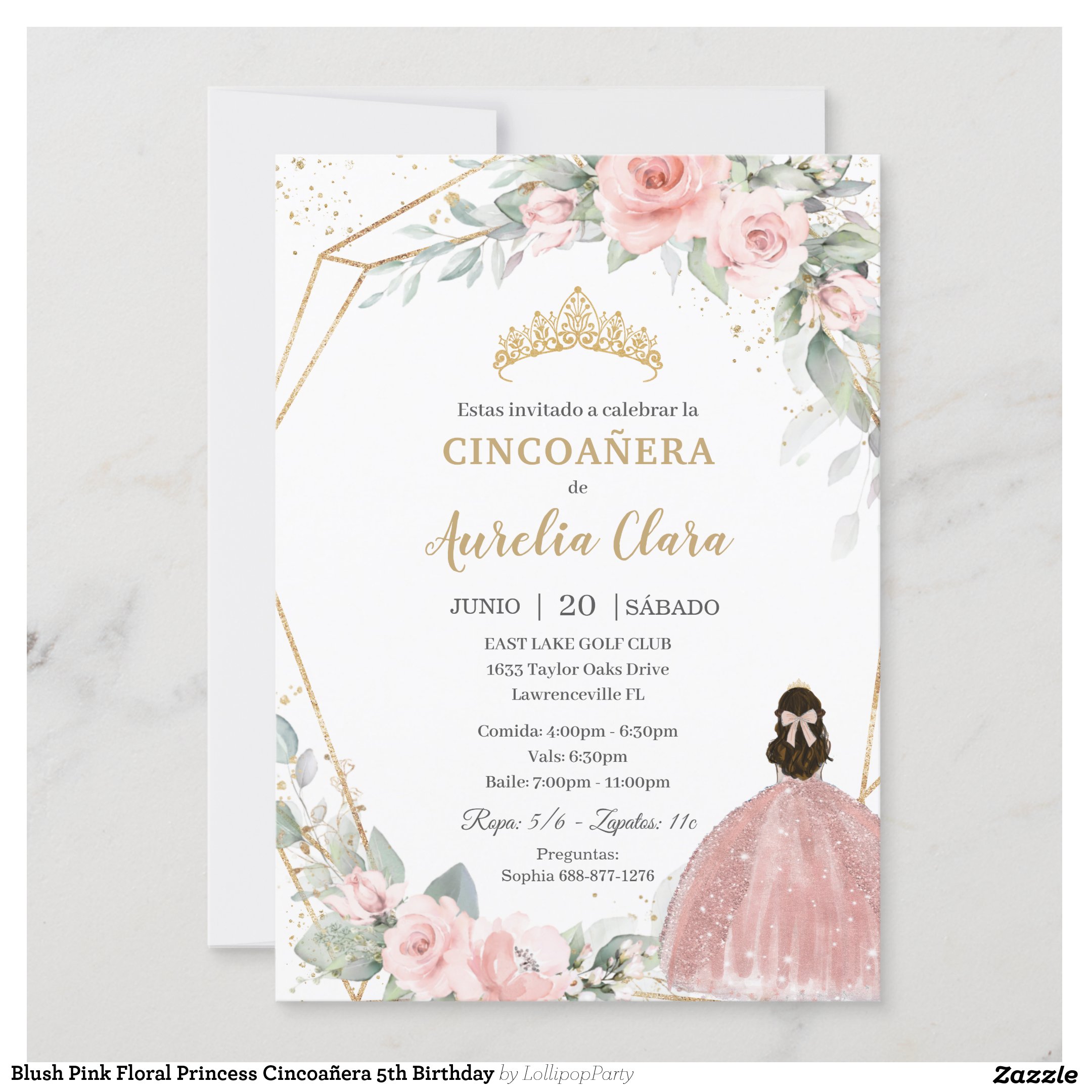 Blush Pink Floral Princess Cincoa?era 5th Birthday Invitation