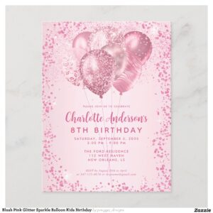 Blush Pink Glitter Sparkle Balloon Kids Birthday Postcard
