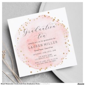 Blush Watercolor Circle Gold Dots Graduation Party Invitation