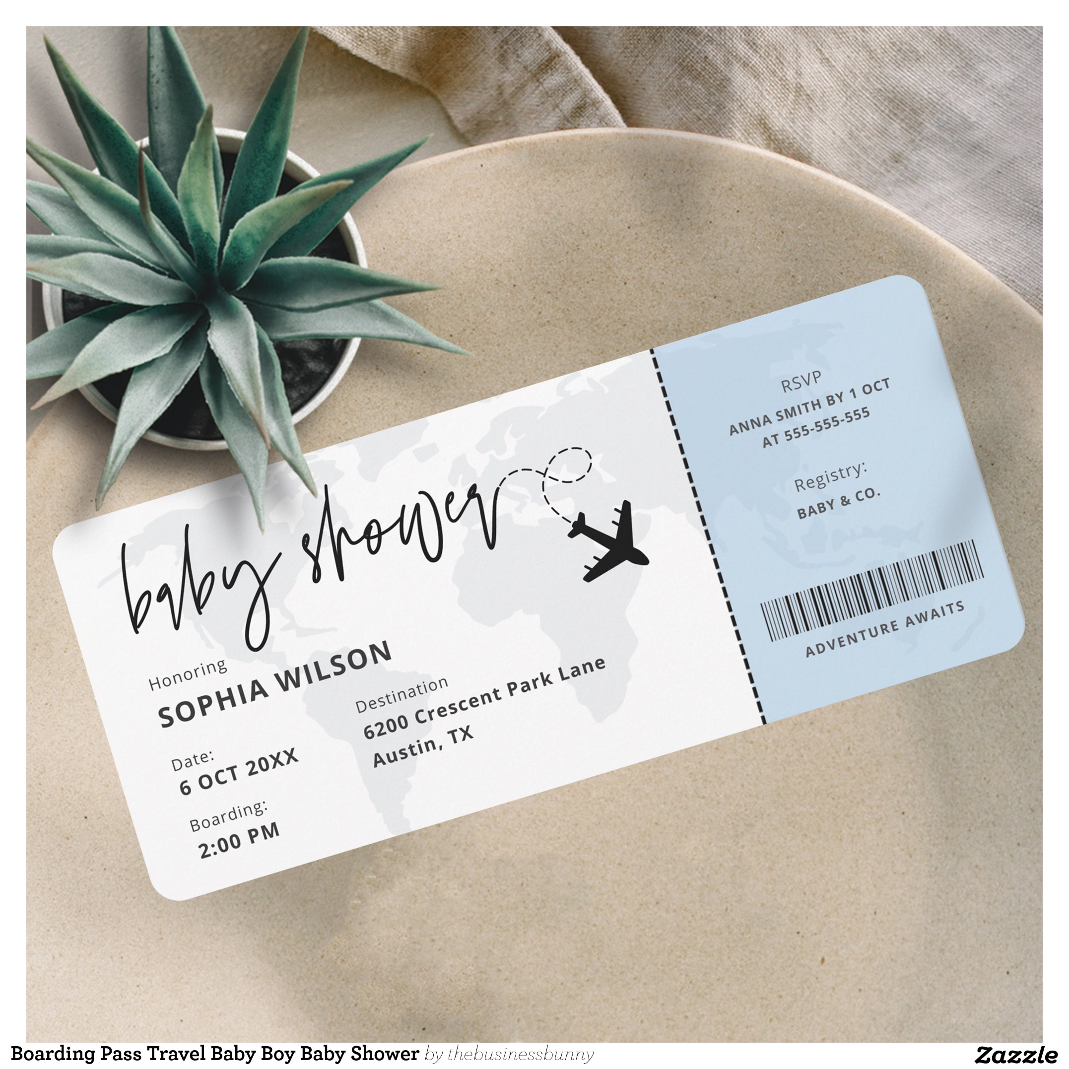 Boarding Pass Travel Baby Boy Baby Shower Invitation