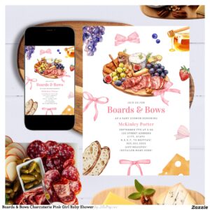 Boards & Bows Charcuterie Pink Girl Baby Shower Invitation