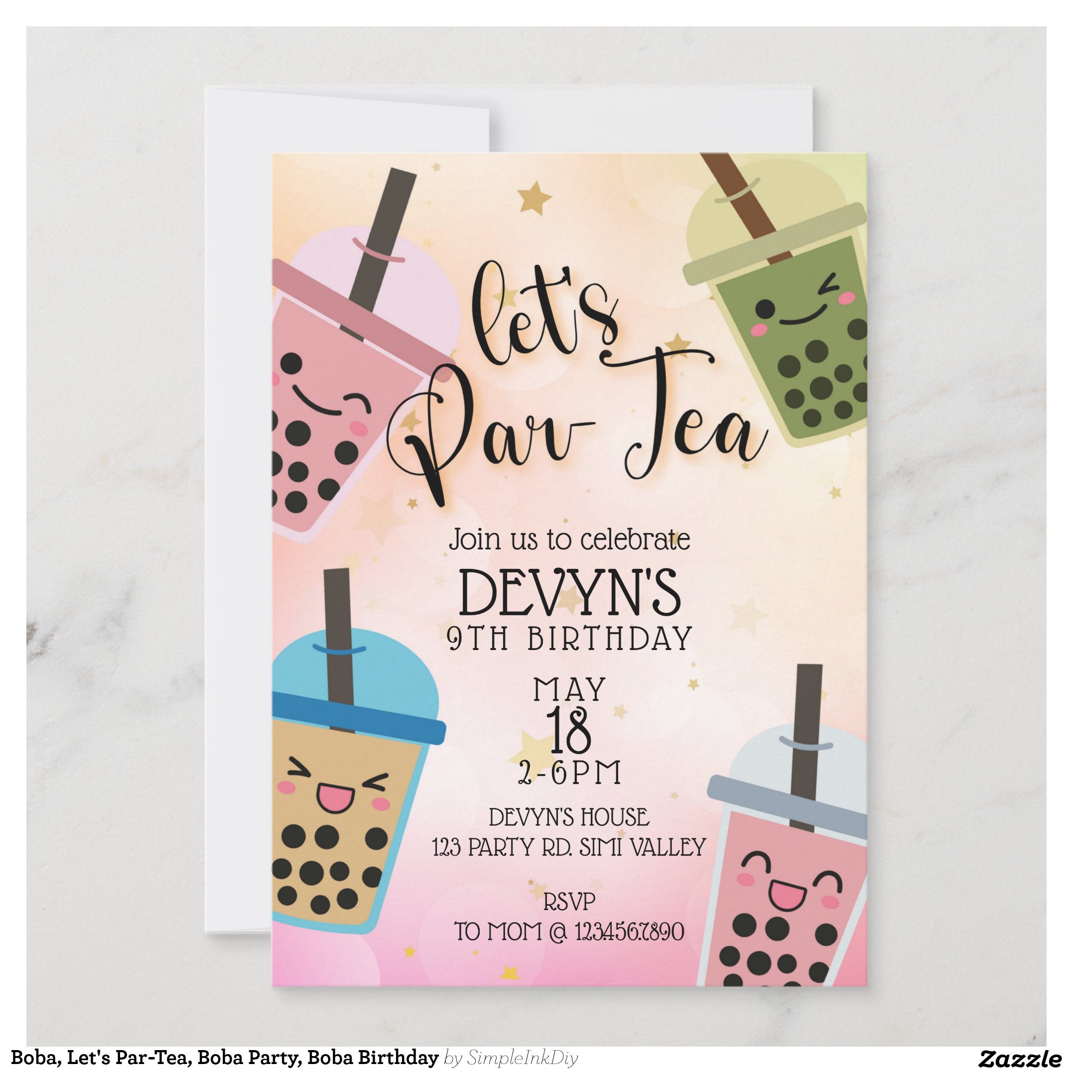 Boba, Let's Par-Tea, Boba Party, Boba Birthday Invitation
