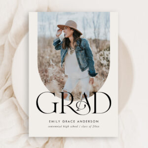 Boho Arch Simple Three Photo Budget Graduation Invitation