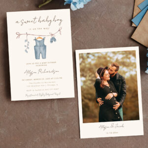 Boho baby clothes sweet baby boy baby shower invitation