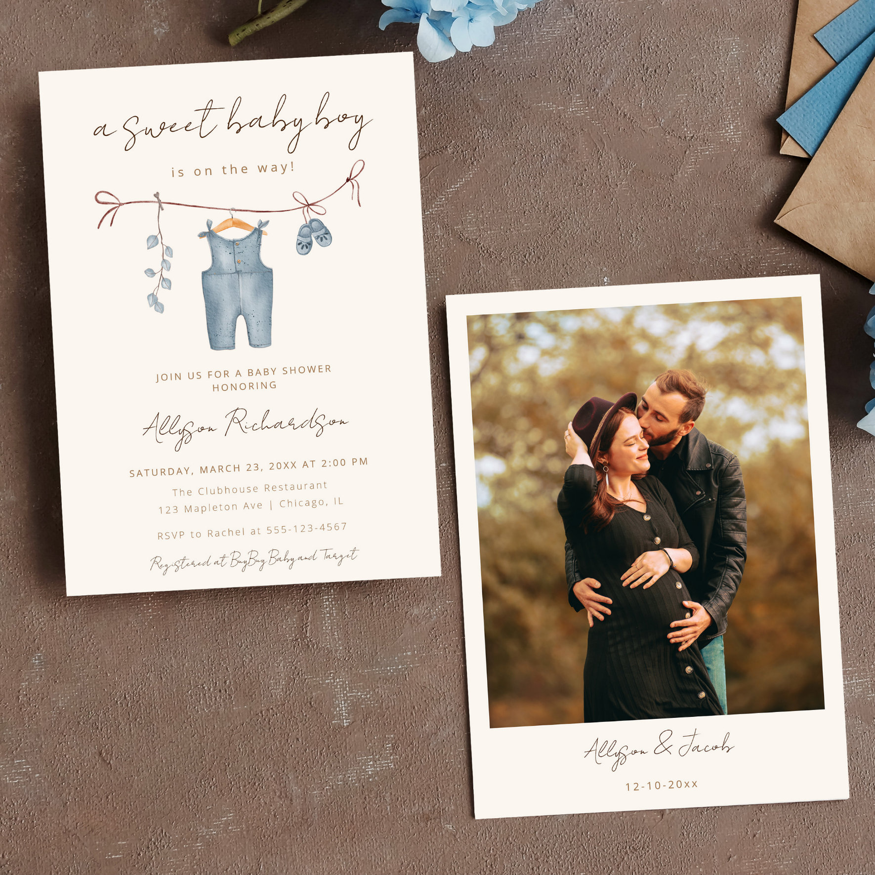 Boho baby clothes sweet baby boy baby shower invitation