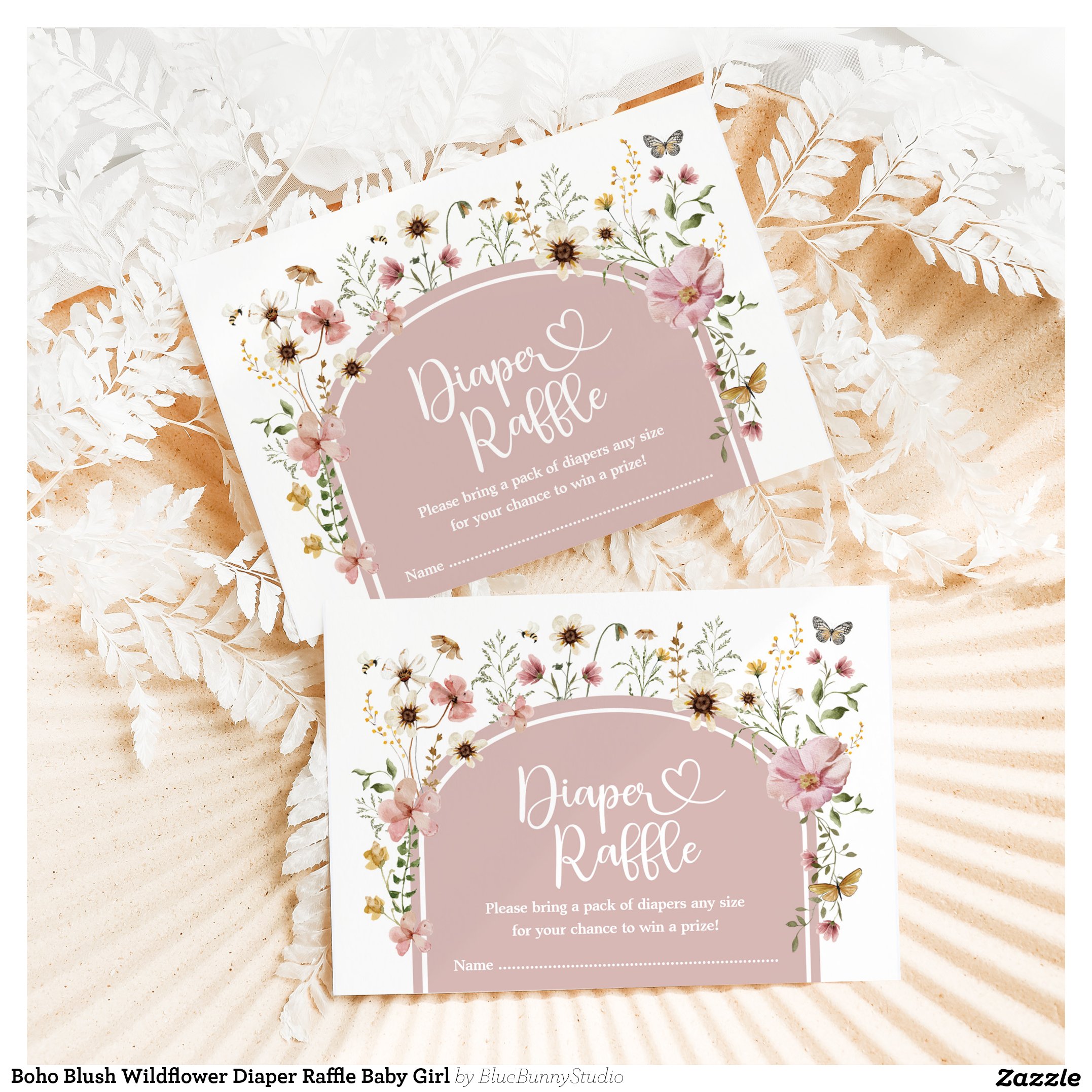 Boho Blush Wildflower Diaper Raffle Baby Girl Enclosure Card