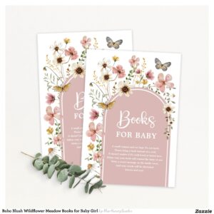 Boho Blush Wildflower Meadow Books for Baby Girl Enclosure Card