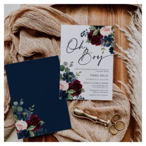 Boho Burgundy Oh Boy Baby Shower Invitation