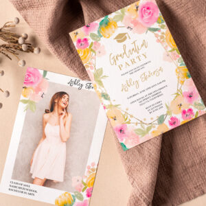 Boho chic Gold glitter floral photo graduation Invitation