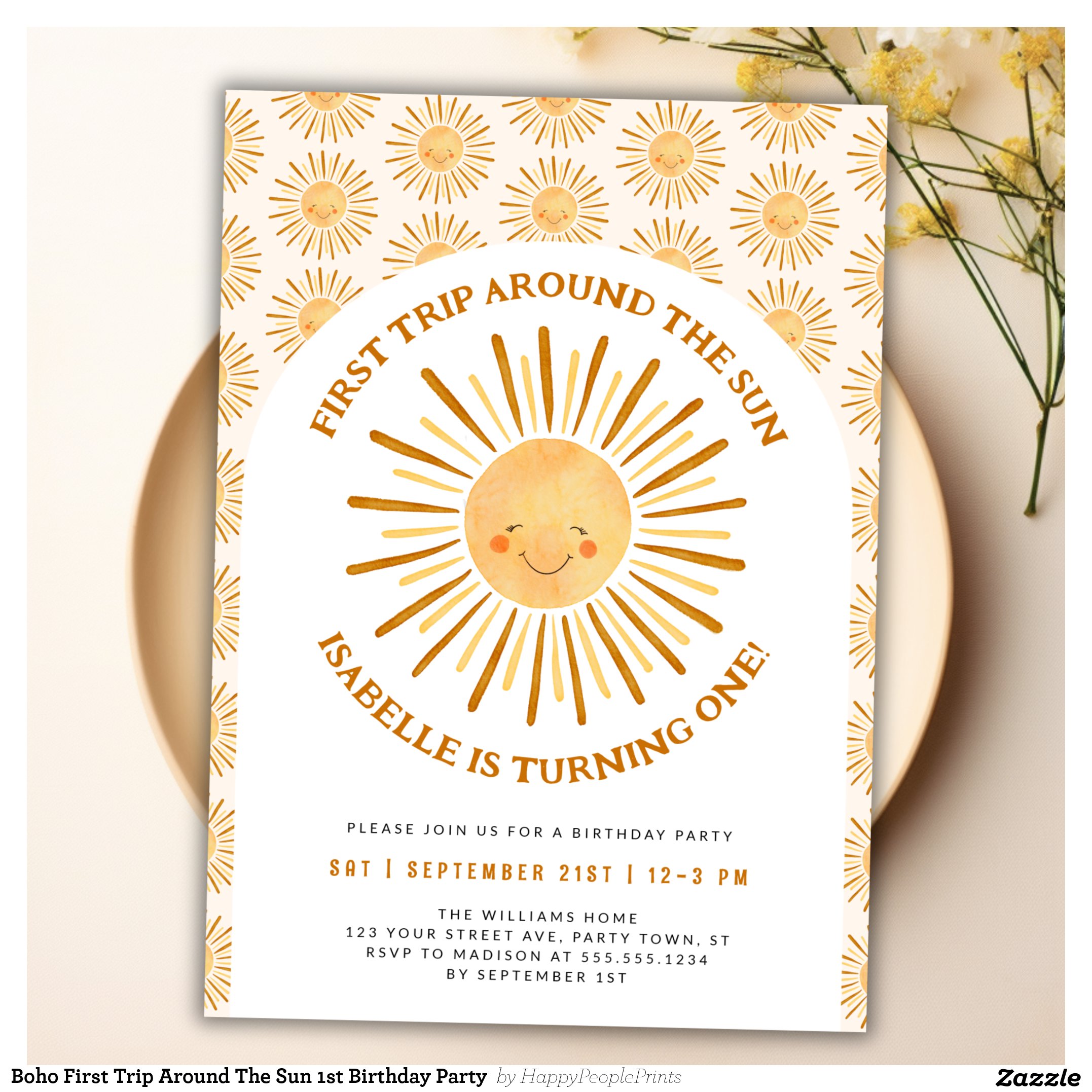 Boho First Trip Around The Sun 1st Birthday Party Invitation