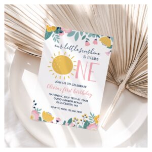 Boho Floral Our Little Sunshine 1st Birthday Invit Invitation