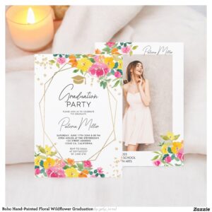 Boho Hand-Painted Floral Wildflower Graduation Invitation