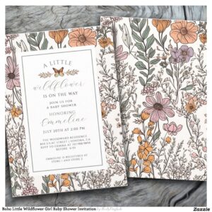 Boho Little Wildflower Girl Baby Shower Invitation
