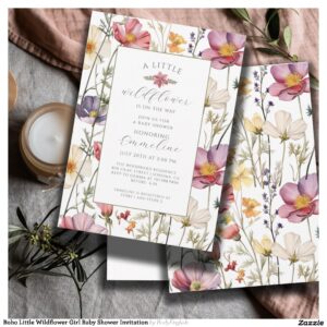 Boho Little Wildflower Girl Baby Shower Invitation