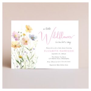 Boho Little Wildflower Watercolor Baby Girl Shower Invitation