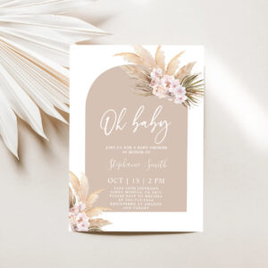 Boho Pampas Grass Arch Baby Shower Girl Invitation