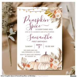 Boho Pumpkin Spice & Everything Nice 1st Birthday Invitation