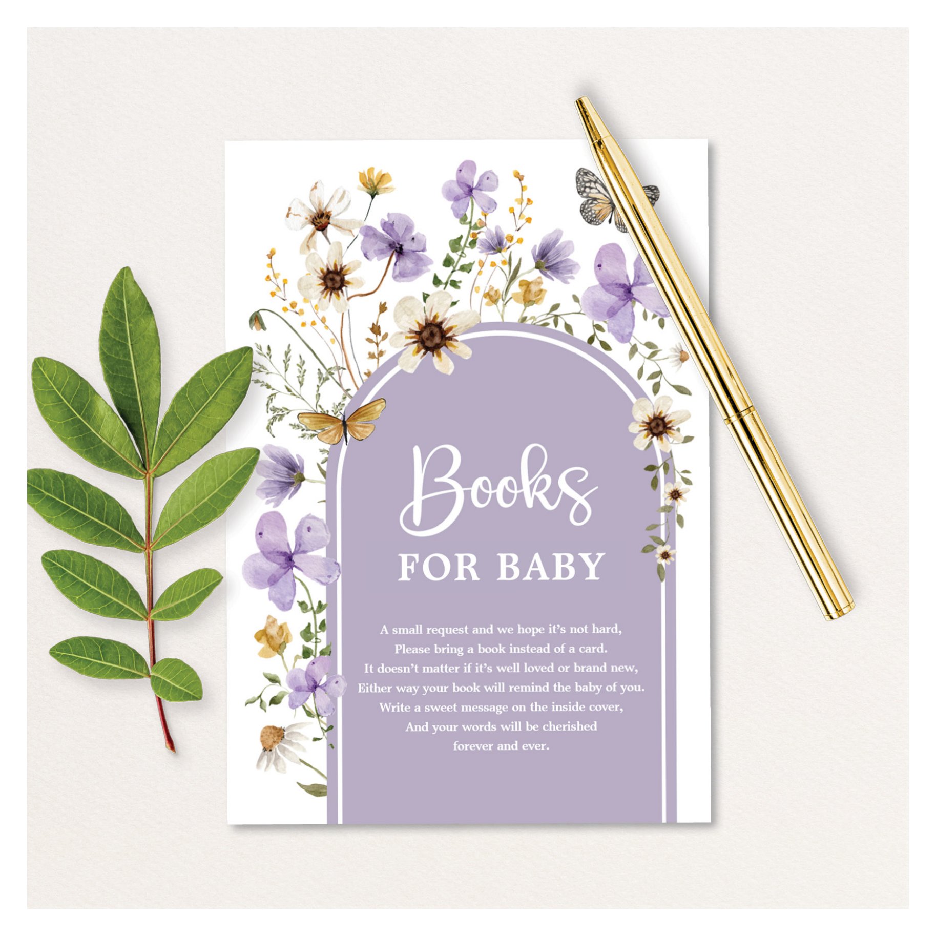 Boho Purple Wildflower Meadow Books for Baby Enclosure Card