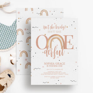 Boho Rainbow Onederful Girl 1st Birthday Party Invitation