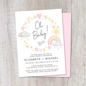 Boho Rainbow Watercolor Baby Girl Couples Shower Invitation