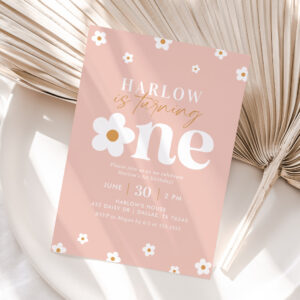Boho Retro Daisy 1st Birthday Invitation
