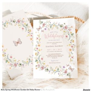 Boho Spring Wildflower Garden Girl Baby Shower Invitation