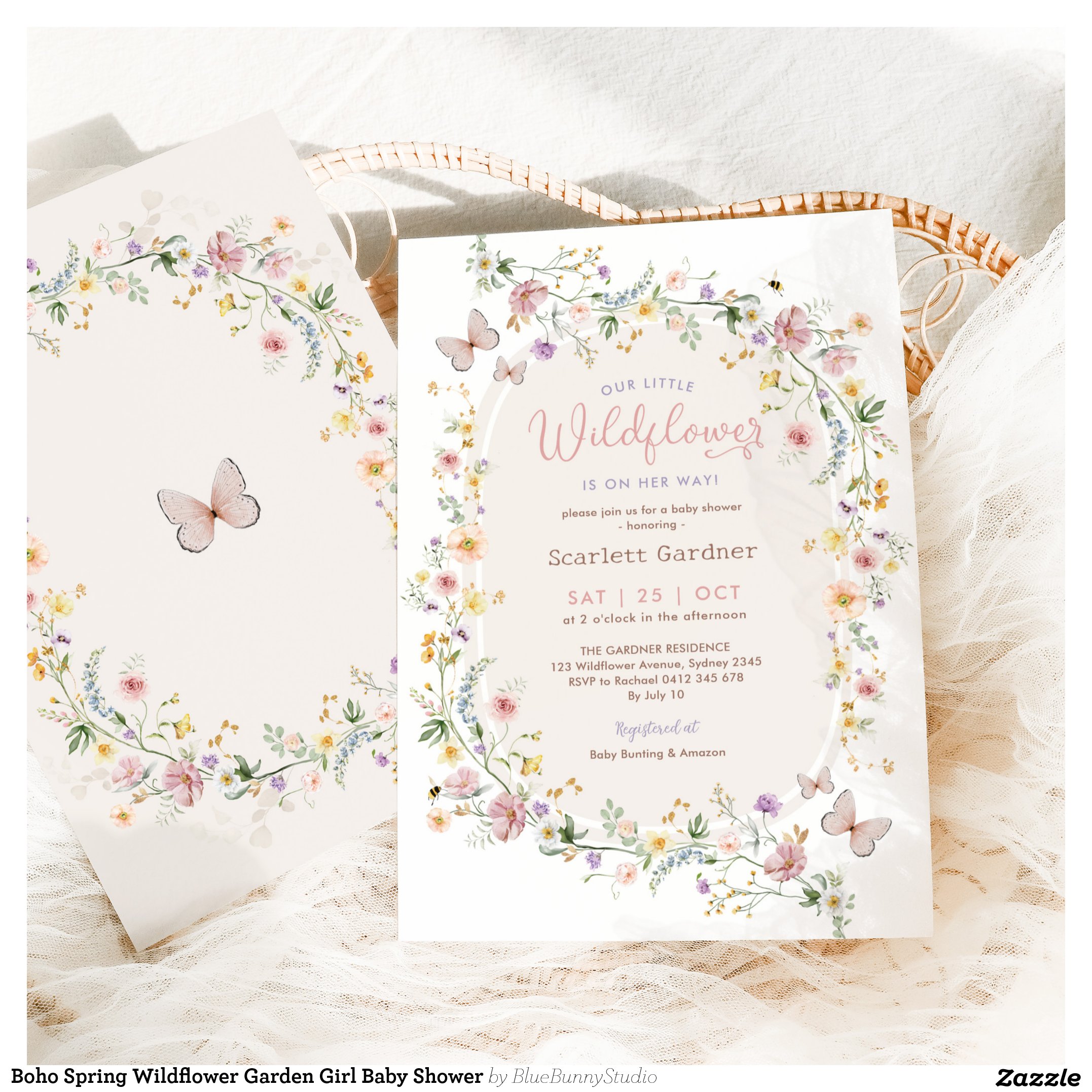Boho Spring Wildflower Garden Girl Baby Shower Invitation