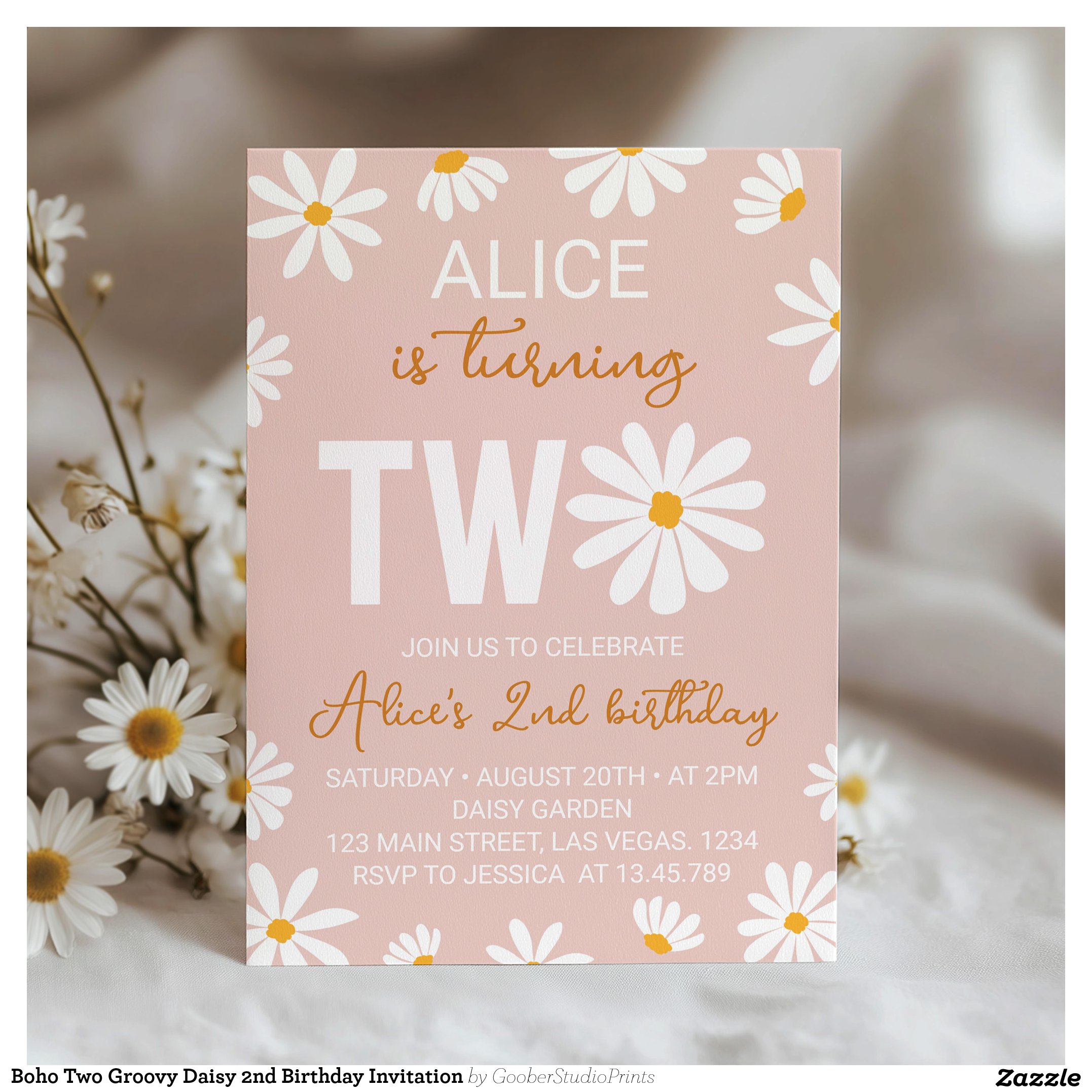 Boho Two Groovy Daisy 2nd Birthday Invitation