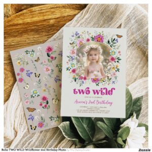 Boho TWO WILD Wildflower 2nd Birthday Photo Invitation