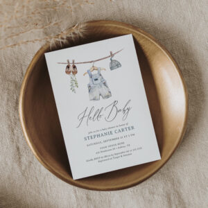Boho Watercolor Baby Clothes Boy Baby Shower Invitation